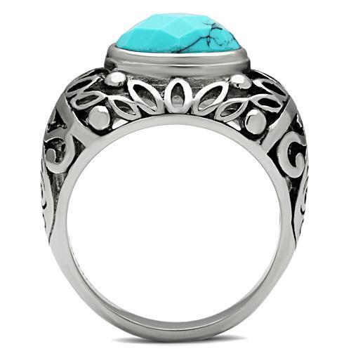 TK498 - Stainless Steel Ring High polished (no plating) Men Synthetic Sea Blue