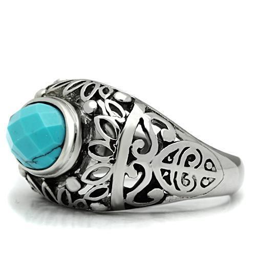 TK498 - Stainless Steel Ring High polished (no plating) Men Synthetic Sea Blue