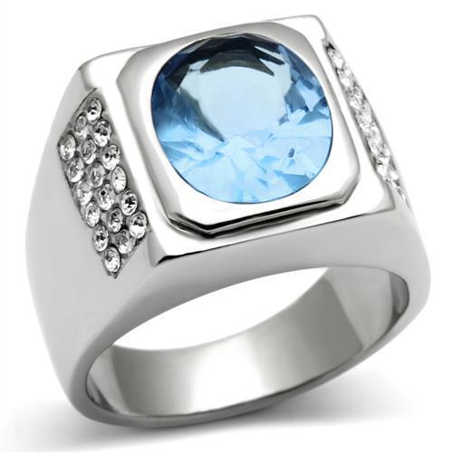 TK500 - Stainless Steel Ring High polished (no plating) Men Synthetic Light Sapphire