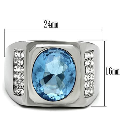 TK500 - Stainless Steel Ring High polished (no plating) Men Synthetic Light Sapphire