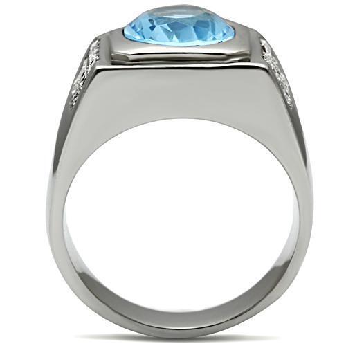 TK500 - Stainless Steel Ring High polished (no plating) Men Synthetic Light Sapphire