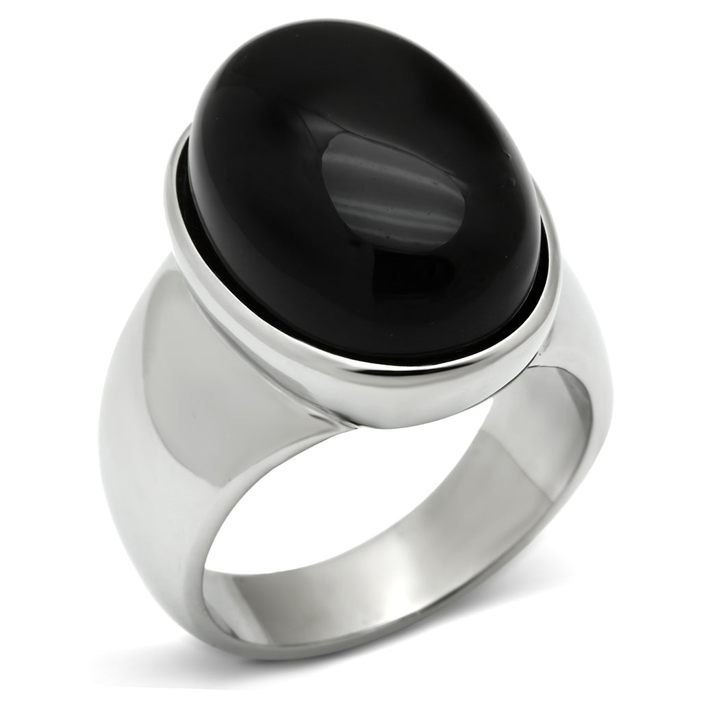 TK501 - Stainless Steel Ring High polished (no plating) Men Semi-Precious Jet