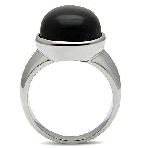 TK501 - Stainless Steel Ring High polished (no plating) Men Semi-Precious Jet