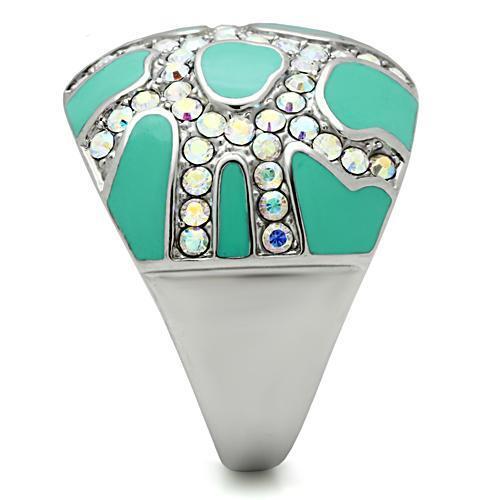 TK507 - Stainless Steel Ring High polished (no plating) Women Top Grade Crystal Aurora Borealis (Rainbow Effect)