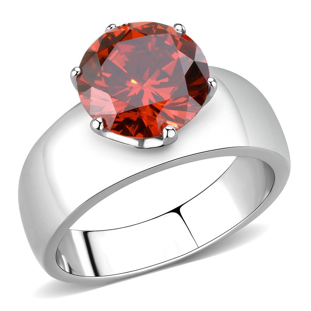 TK52001 - Stainless Steel Ring High polished (no plating) Women AAA Grade CZ Garnet