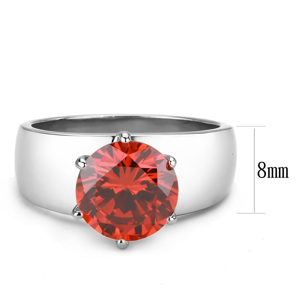 TK52001 - Stainless Steel Ring High polished (no plating) Women AAA Grade CZ Garnet