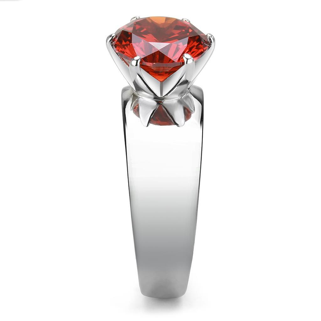 TK52001 - Stainless Steel Ring High polished (no plating) Women AAA Grade CZ Garnet