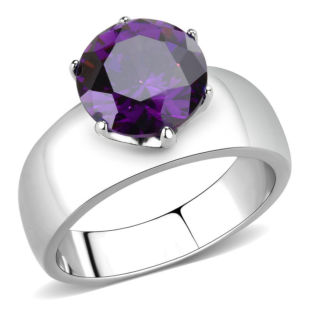 TK52002 - Stainless Steel Ring High polished (no plating) Women AAA Grade CZ Amethyst