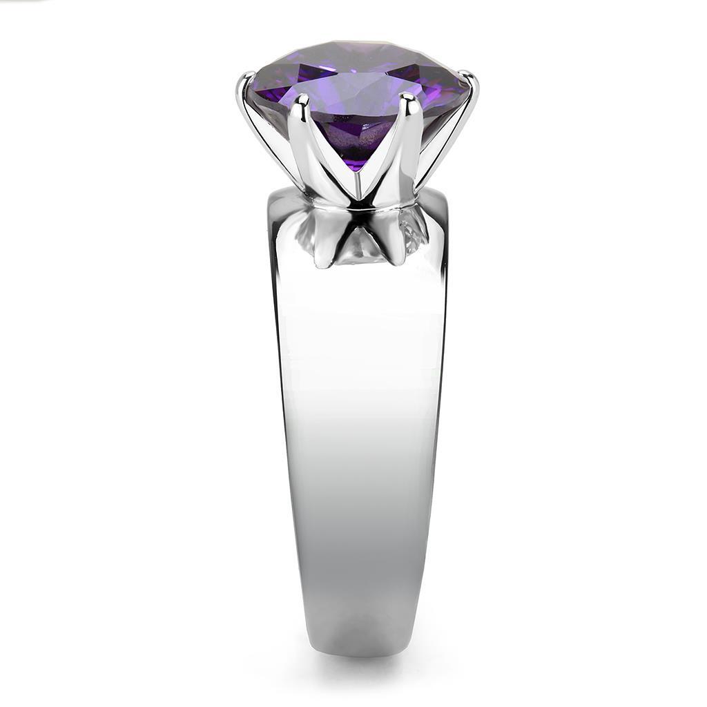 TK52002 - Stainless Steel Ring High polished (no plating) Women AAA Grade CZ Amethyst