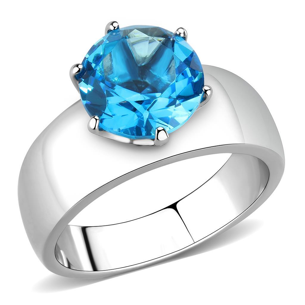 TK52003 - Stainless Steel Ring High polished (no plating) Women Synthetic Sea Blue