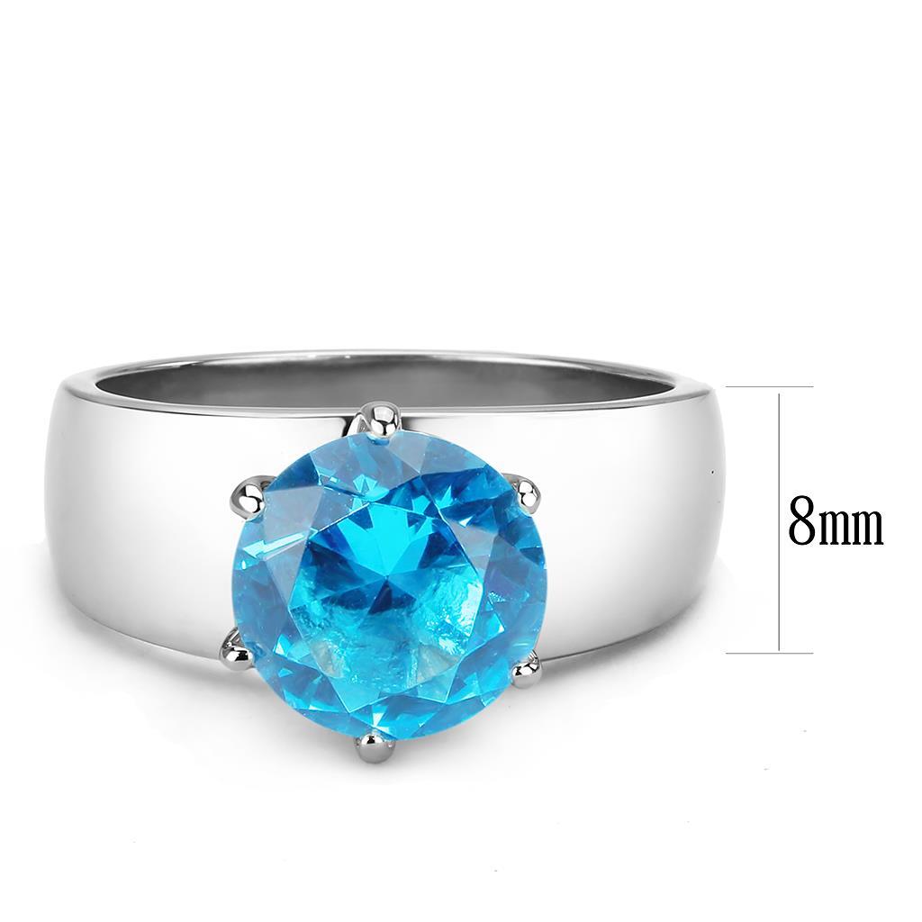 TK52003 - Stainless Steel Ring High polished (no plating) Women Synthetic Sea Blue