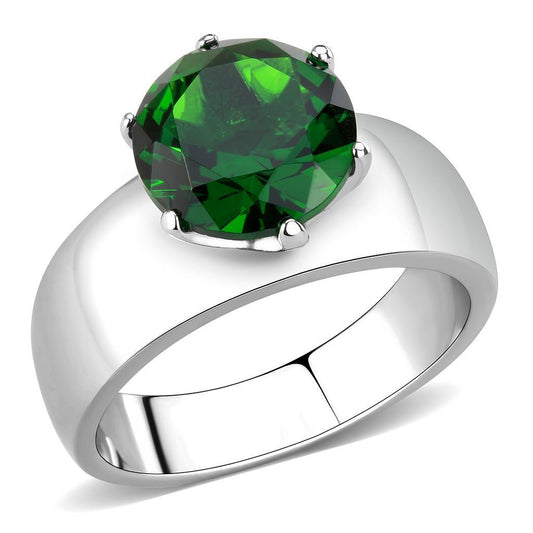 TK52005 - Stainless Steel Ring High polished (no plating) Women Synthetic Emerald