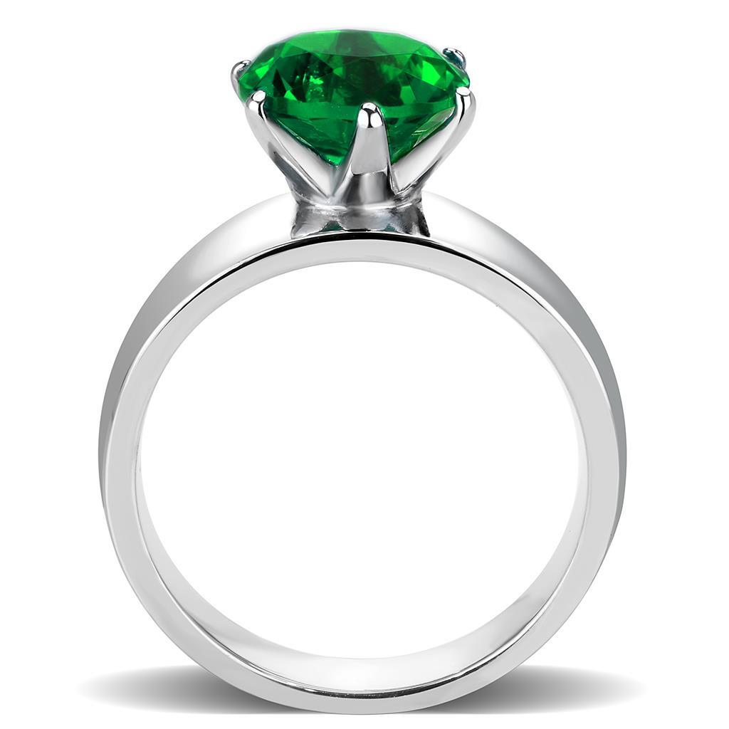 TK52005 - Stainless Steel Ring High polished (no plating) Women Synthetic Emerald