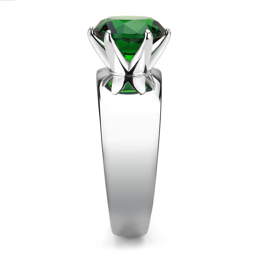 TK52005 - Stainless Steel Ring High polished (no plating) Women Synthetic Emerald