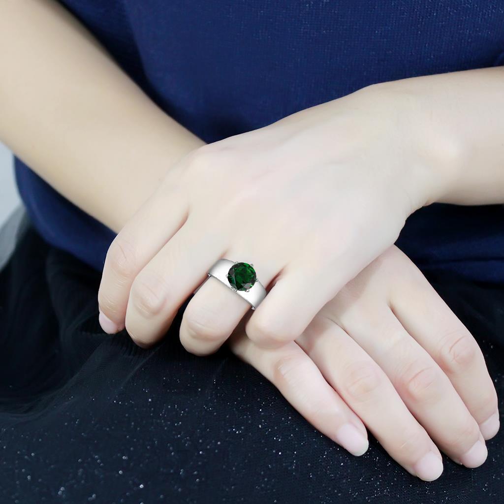 TK52005 - Stainless Steel Ring High polished (no plating) Women Synthetic Emerald