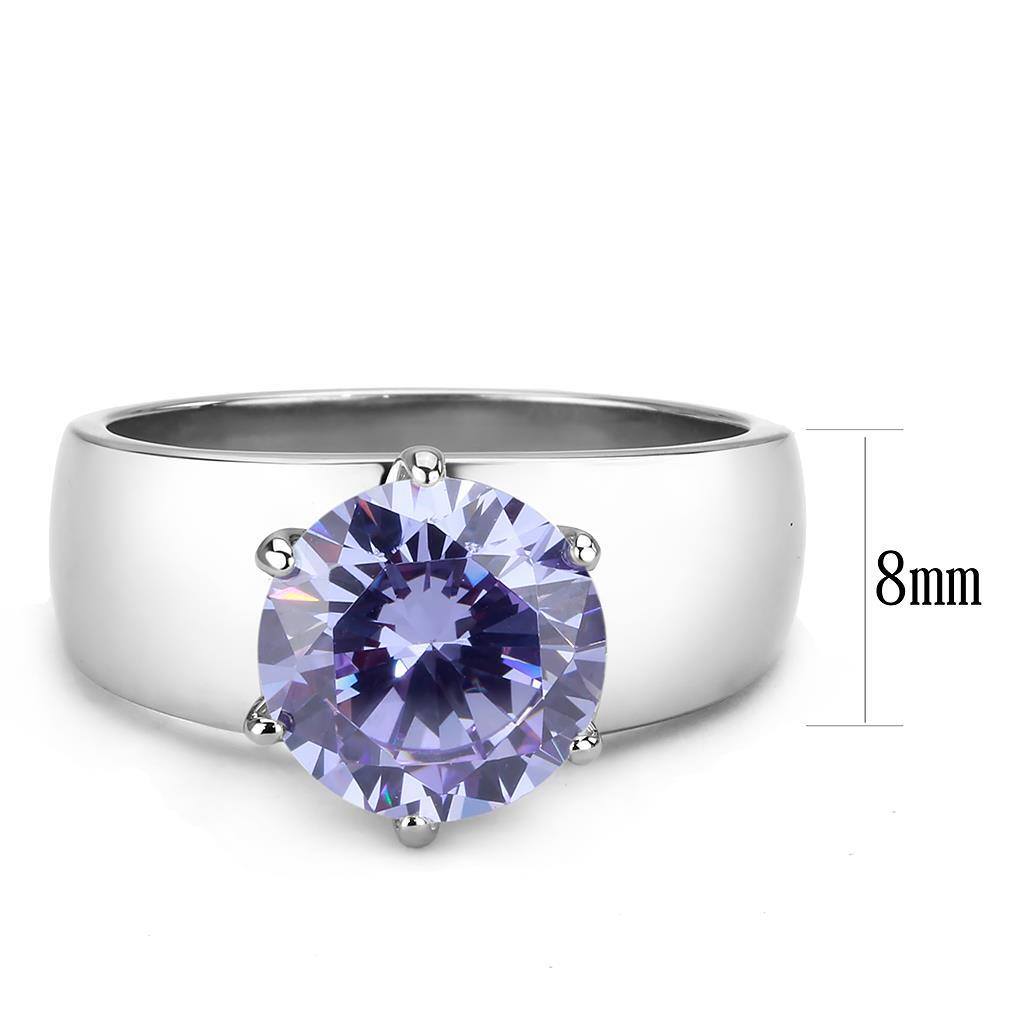 TK52006 - Stainless Steel Ring High polished (no plating) Women AAA Grade CZ Light Amethyst