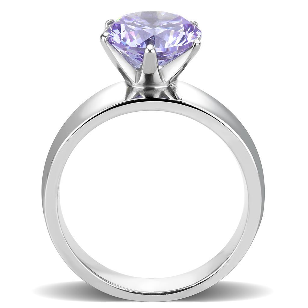 TK52006 - Stainless Steel Ring High polished (no plating) Women AAA Grade CZ Light Amethyst