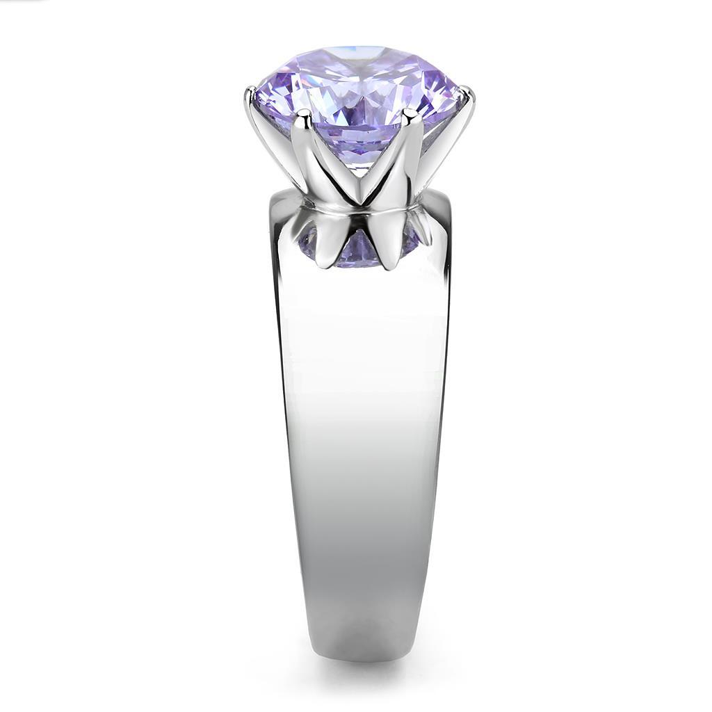 TK52006 - Stainless Steel Ring High polished (no plating) Women AAA Grade CZ Light Amethyst