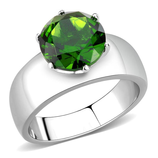 TK52008 - Stainless Steel Ring High polished (no plating) Women Synthetic Peridot