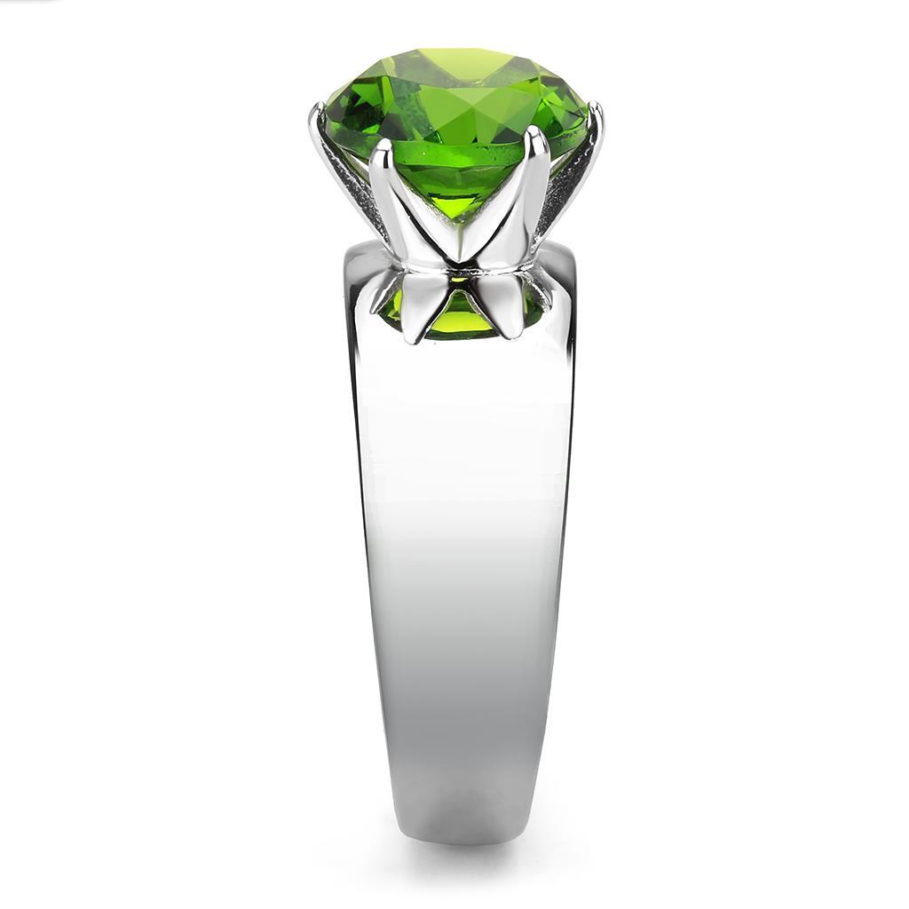 TK52008 - Stainless Steel Ring High polished (no plating) Women Synthetic Peridot