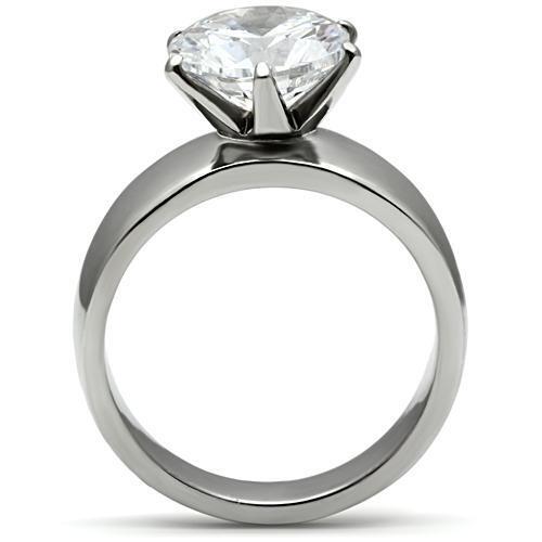 TK520 - Stainless Steel Ring High polished (no plating) Women AAA Grade CZ Clear