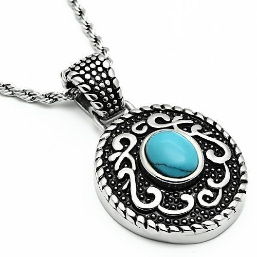 TK550 - Stainless Steel Necklace High polished (no plating) Men Synthetic Sea Blue