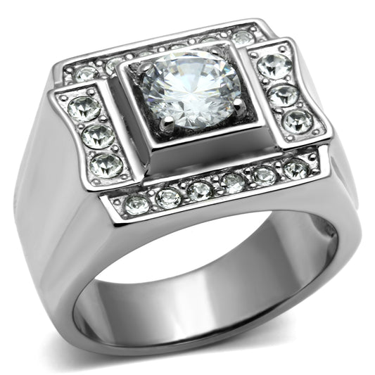 TK593 - Stainless Steel Ring High polished (no plating) Men AAA Grade CZ Clear