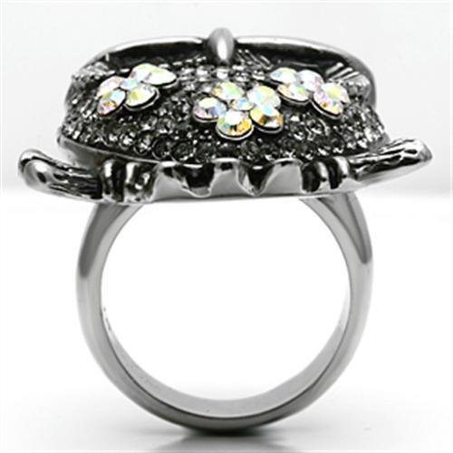 TK603 - Stainless Steel Ring High polished (no plating) Women Top Grade Crystal Smoked Quartz