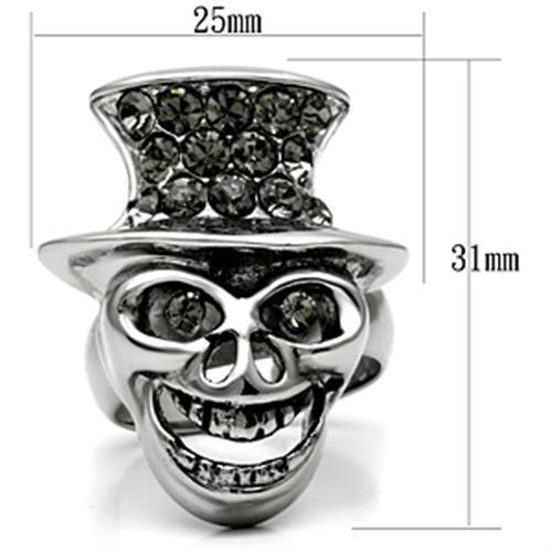 TK605 - Stainless Steel Ring High polished (no plating) Women Top Grade Crystal Black Diamond