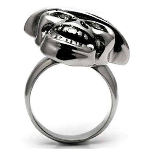 TK605 - Stainless Steel Ring High polished (no plating) Women Top Grade Crystal Black Diamond