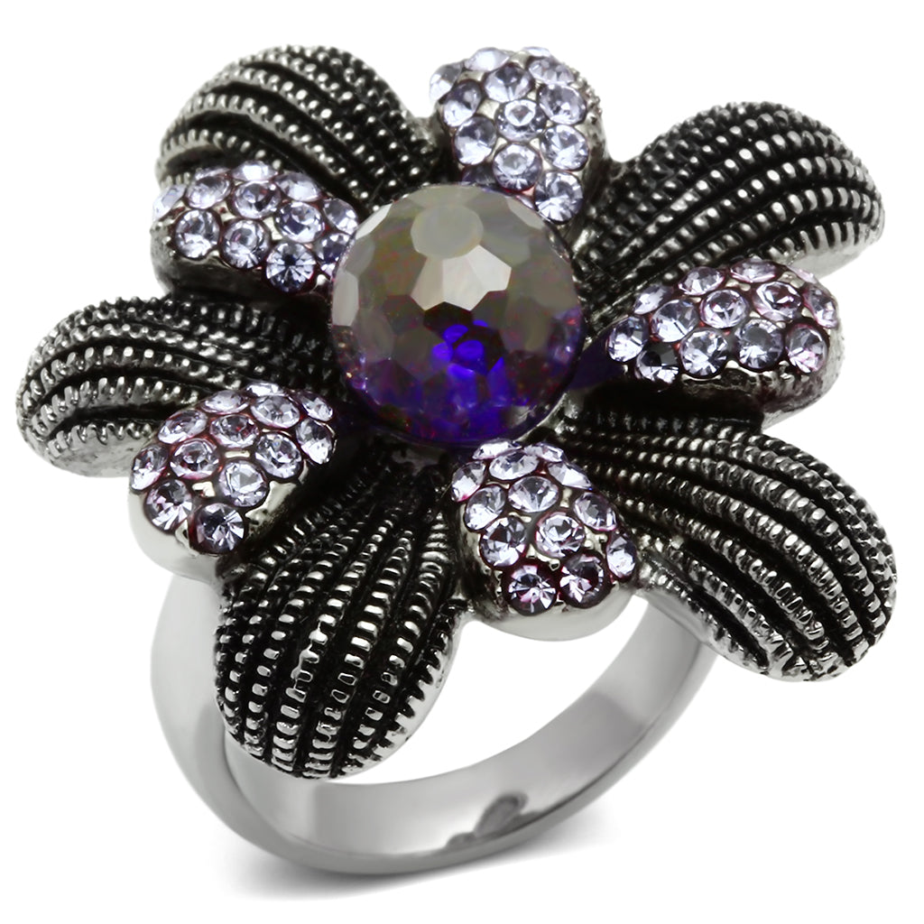 TK607 - Stainless Steel Ring High polished (no plating) Women Synthetic Amethyst