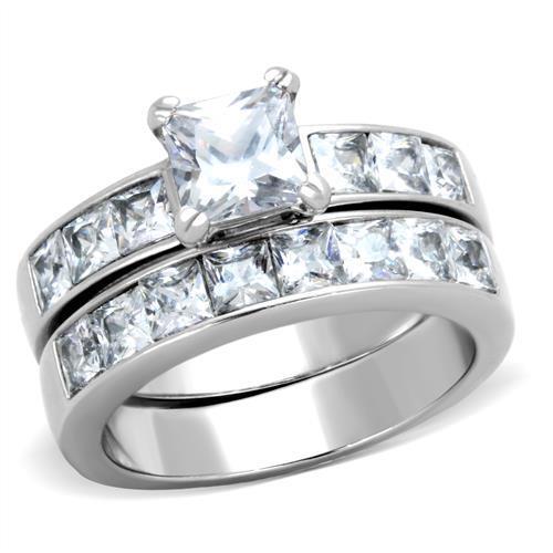 TK61206 - Stainless Steel Ring High polished (no plating) Women AAA Grade CZ Clear