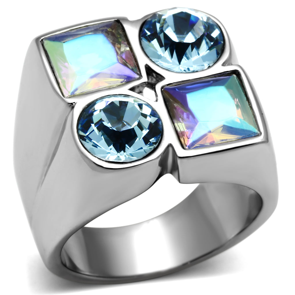 TK645 - Stainless Steel Ring High polished (no plating) Women Top Grade Crystal Multi Color