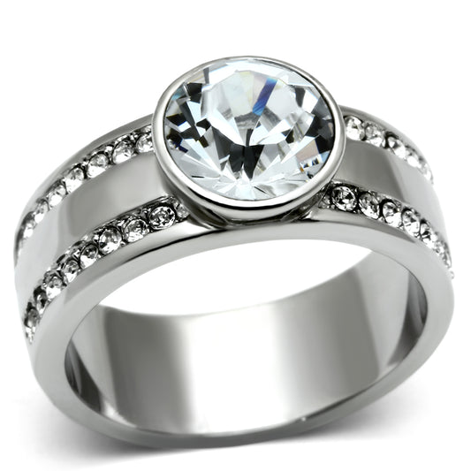 TK646 - Stainless Steel Ring High polished (no plating) Women Top Grade Crystal Clear