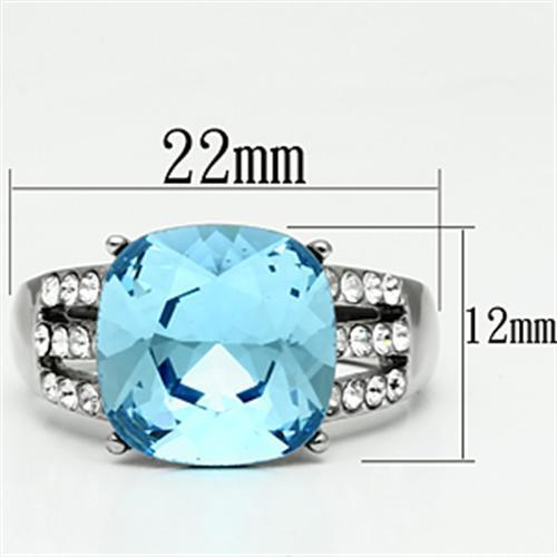 TK647 - Stainless Steel Ring High polished (no plating) Women Top Grade Crystal Sea Blue