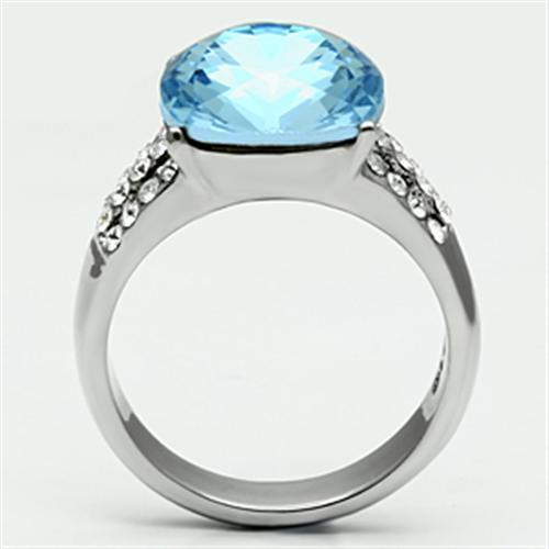 TK647 - Stainless Steel Ring High polished (no plating) Women Top Grade Crystal Sea Blue