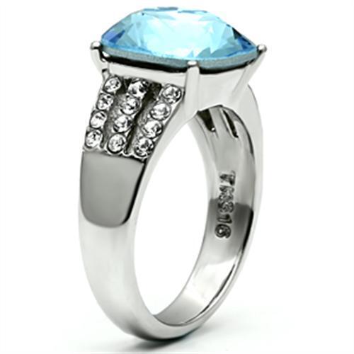 TK647 - Stainless Steel Ring High polished (no plating) Women Top Grade Crystal Sea Blue