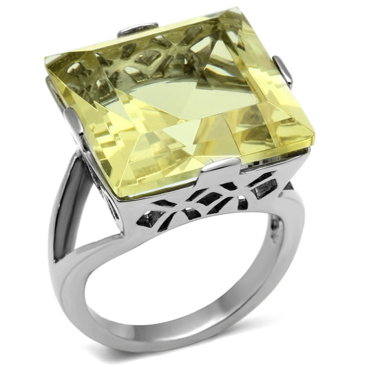 TK649 - Stainless Steel Ring High polished (no plating) Women Top Grade Crystal Citrine Yellow