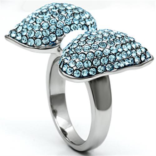 TK653 - Stainless Steel Ring High polished (no plating) Women Top Grade Crystal Sea Blue