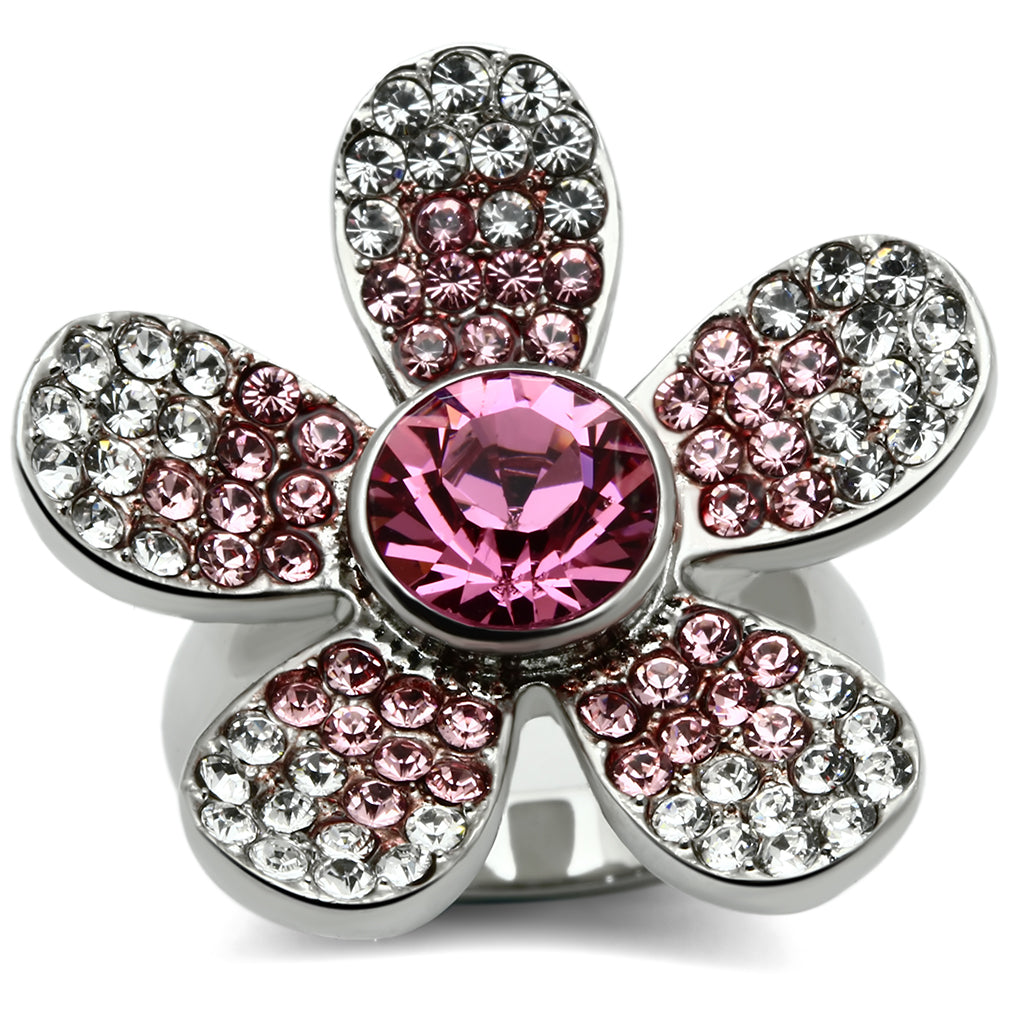 TK654 - Stainless Steel Ring High polished (no plating) Women Top Grade Crystal Rose