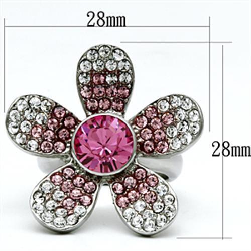 TK654 - Stainless Steel Ring High polished (no plating) Women Top Grade Crystal Rose