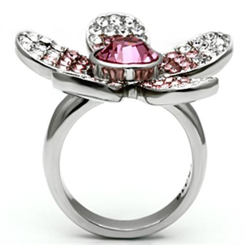 TK654 - Stainless Steel Ring High polished (no plating) Women Top Grade Crystal Rose