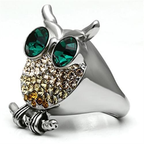 TK656 - Stainless Steel Ring High polished (no plating) Women Top Grade Crystal Emerald