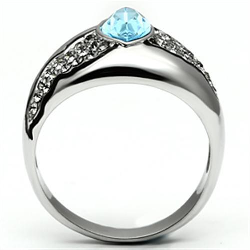 TK659 - Stainless Steel Ring High polished (no plating) Women Top Grade Crystal Sea Blue