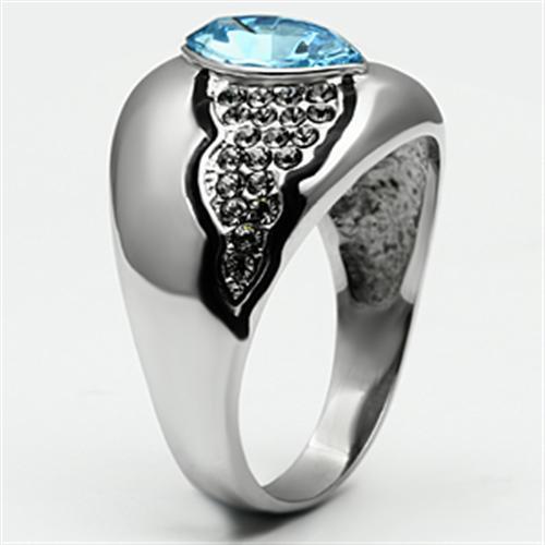 TK659 - Stainless Steel Ring High polished (no plating) Women Top Grade Crystal Sea Blue