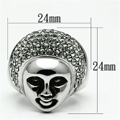 TK668 - Stainless Steel Ring High polished (no plating) Women Top Grade Crystal Black Diamond