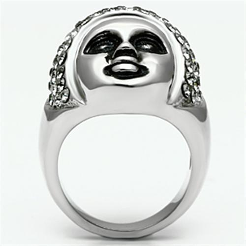 TK668 - Stainless Steel Ring High polished (no plating) Women Top Grade Crystal Black Diamond