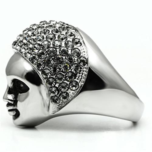 TK668 - Stainless Steel Ring High polished (no plating) Women Top Grade Crystal Black Diamond