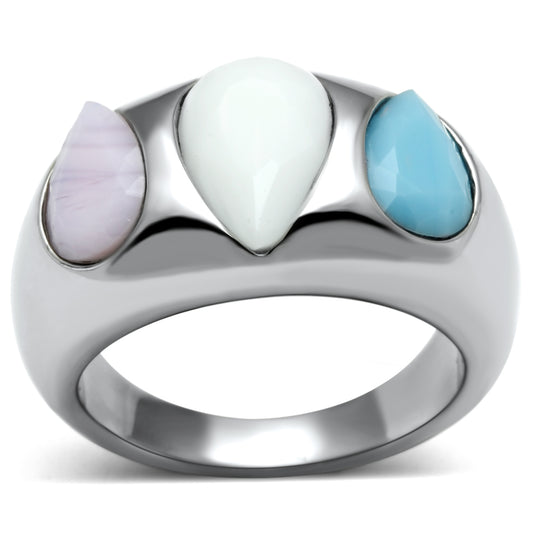 TK690 - Stainless Steel Ring High polished (no plating) Women Synthetic Multi Color