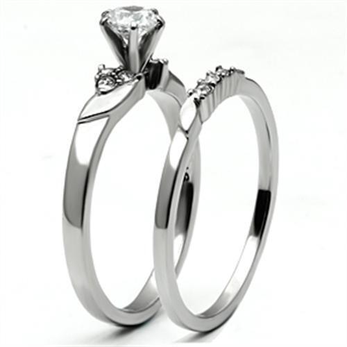 TK694 - Stainless Steel Ring High polished (no plating) Women AAA Grade CZ Clear